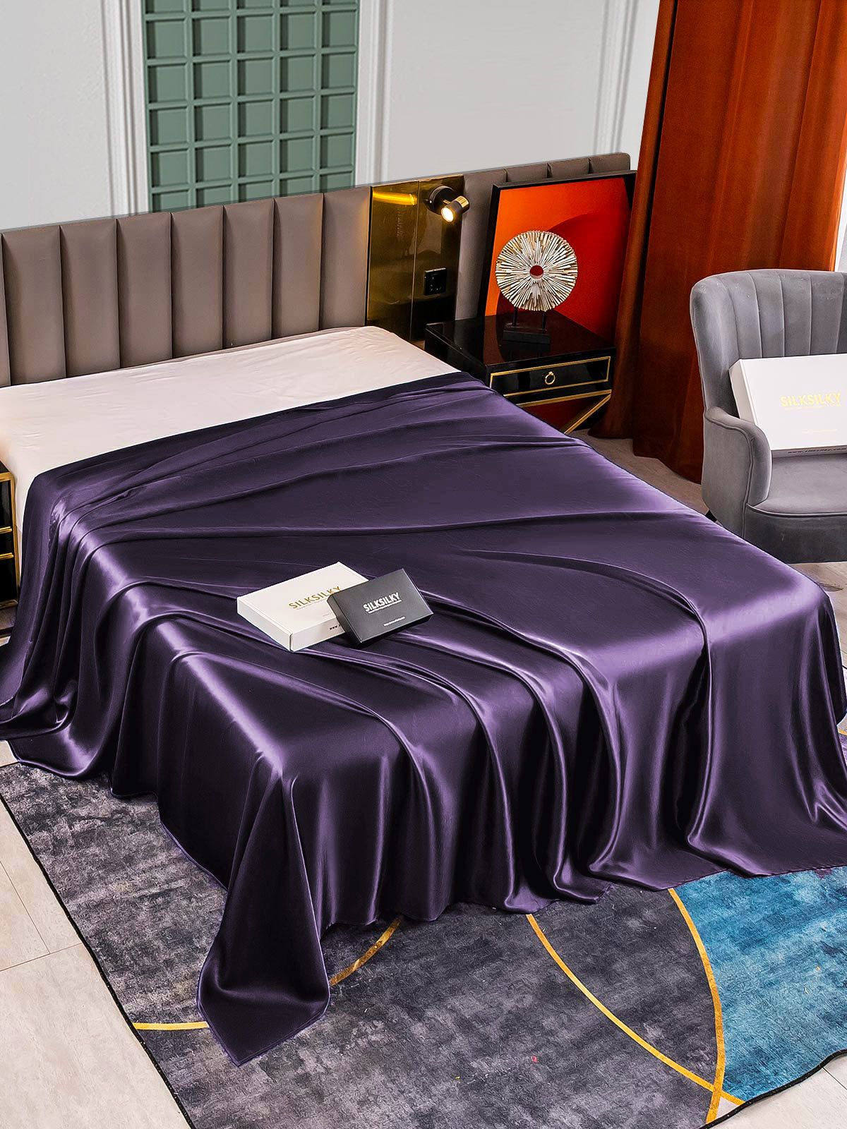 [Morado Oscuro] SilkSilky-ES 22Momme Seda Pura Sheet 002,