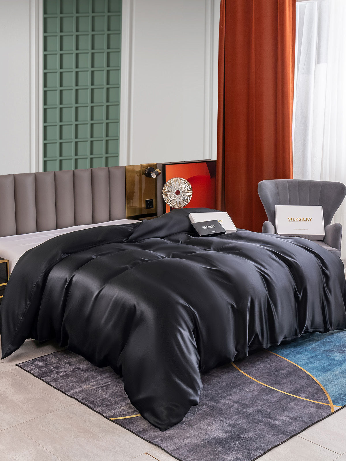 [Negro] SilkSilky-ES 25Momme Seda Pura Duvet Cover 001