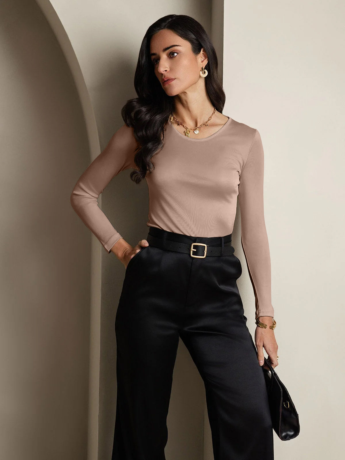 [Café] SilkSilky-ES Seda Womens T-Shirt 004