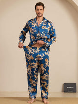[Dragón Navy] SilkSilky-ES Long Sleeve Cuello de Muesca Pijamas de hombre 006