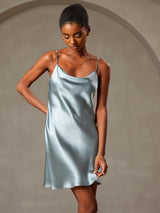 [Azul Grisáceo] SilkSilky-ES Spaghetti Strap Cowl Neck Camisón 007