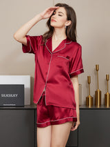 [Vino] SilkSilky-ES Short Sleeve Lapel Collar Pijamas de mujer 005