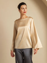 [Champán] SilkSilky-ES Long Sleeve Boat Neck Blusa 004