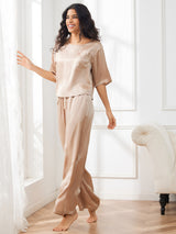 [Champán] SilkSilky-ES Half Sleeve Round Neck Pijamas de mujer 004