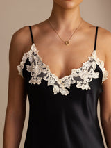 [Negro] SilkSilky-ES Spaghetti Strap V Neck Vestido 004