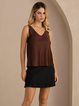 [Café] SilkSilky-ES Sleeveless V Neck Top de tirantes 001