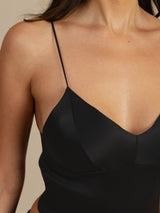 [Negro] SilkSilky-ES Spaghetti Strap V Neck Top de tirantes 004