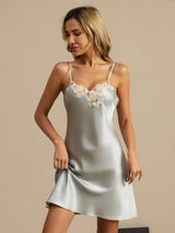 [Azul Claro] SilkSilky-ES Spaghetti Strap V Neck Camisón 003