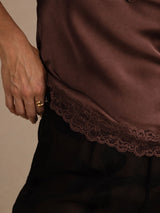 [Marrón] SilkSilky-ES V Neck Top de tirantes 005