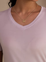 [Lavanda] SilkSilky-ES Short Sleeve V Neck Camisetas de Mujer 004