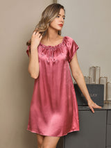[Malva Pálido] SilkSilky-ES Cap Sleeve Square Neck Camisón 001