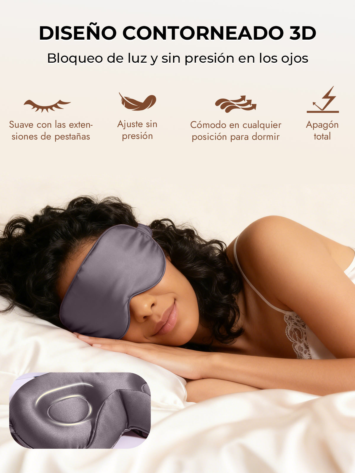[Gris Oscuro] SilkSilky-ES Seda Pura Eye Mask 006