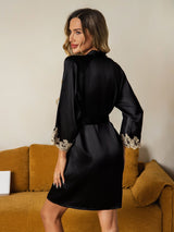 [Negro] SilkSilky-ES 3/4 Sleeve Bata de mujer 002