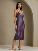 [Gris Púrpura] SilkSilky-ES Spaghetti Strap V Neck Vestido 003