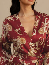 [Dragón Vino] SilkSilky-ES 3/4 Sleeve Bata de mujer 006