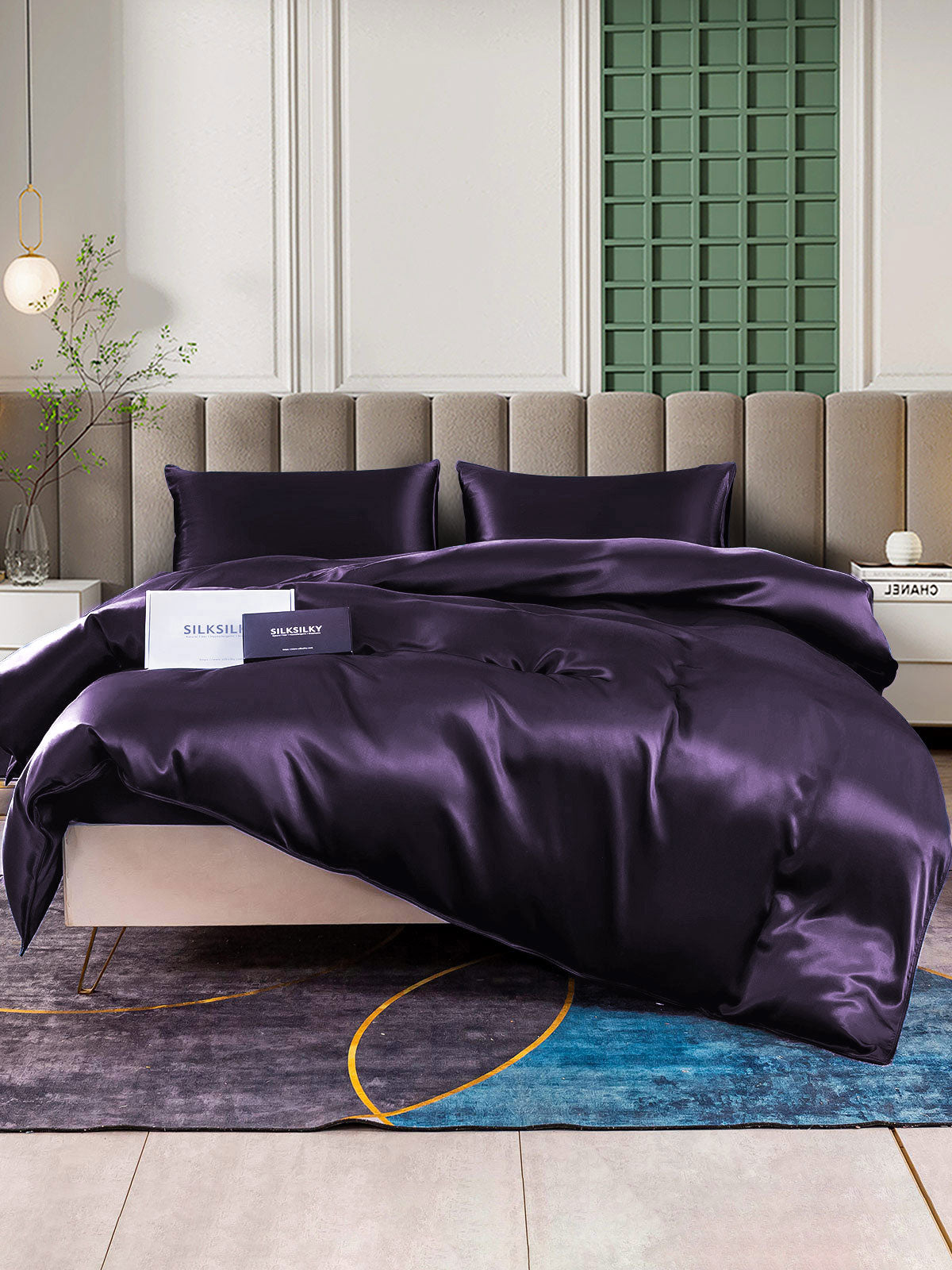 [Morado Oscuro] SilkSilky-ES 22Momme Seda Pura Bedding Set 001,