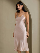 [Gris Sombra] SilkSilky-ES Spaghetti Strap V Neck Vestido 007
