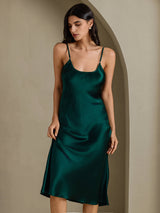 [Verde Oscuro] SilkSilky-ES Spaghetti Strap V Neck Vestido 001