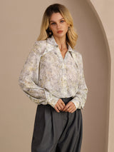 [Flor de Salvia] SilkSilky-ES Long Sleeve Lapel Collar Blusa 003