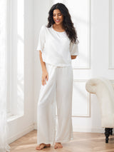 [Blanco] SilkSilky-ES Half Sleeve Round Neck Pijamas de mujer 003