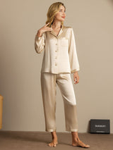 [Champán] SilkSilky-ES Long Sleeve Lapel Collar Pijamas de mujer 004