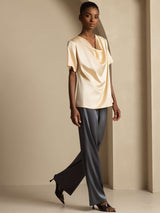 [Champán] SilkSilky-ES Short Sleeve Cowl Neck Blusas 007