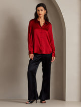 [Rojo] SilkSilky-ES Long Sleeve Lapel Collar Blusas de Mujer 005