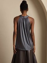 [Gris Oscuro] SilkSilky-ES Sleeveless Halter Camisetas de Mujer 002
