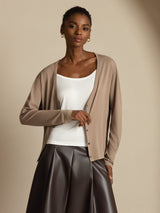 [Marrón Claro] SilkSilky-ES Long Sleeve Cárdigan Mujer 004
