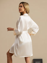 [Blanco] SilkSilky-ES 3/4 Sleeve Bata de mujer 002