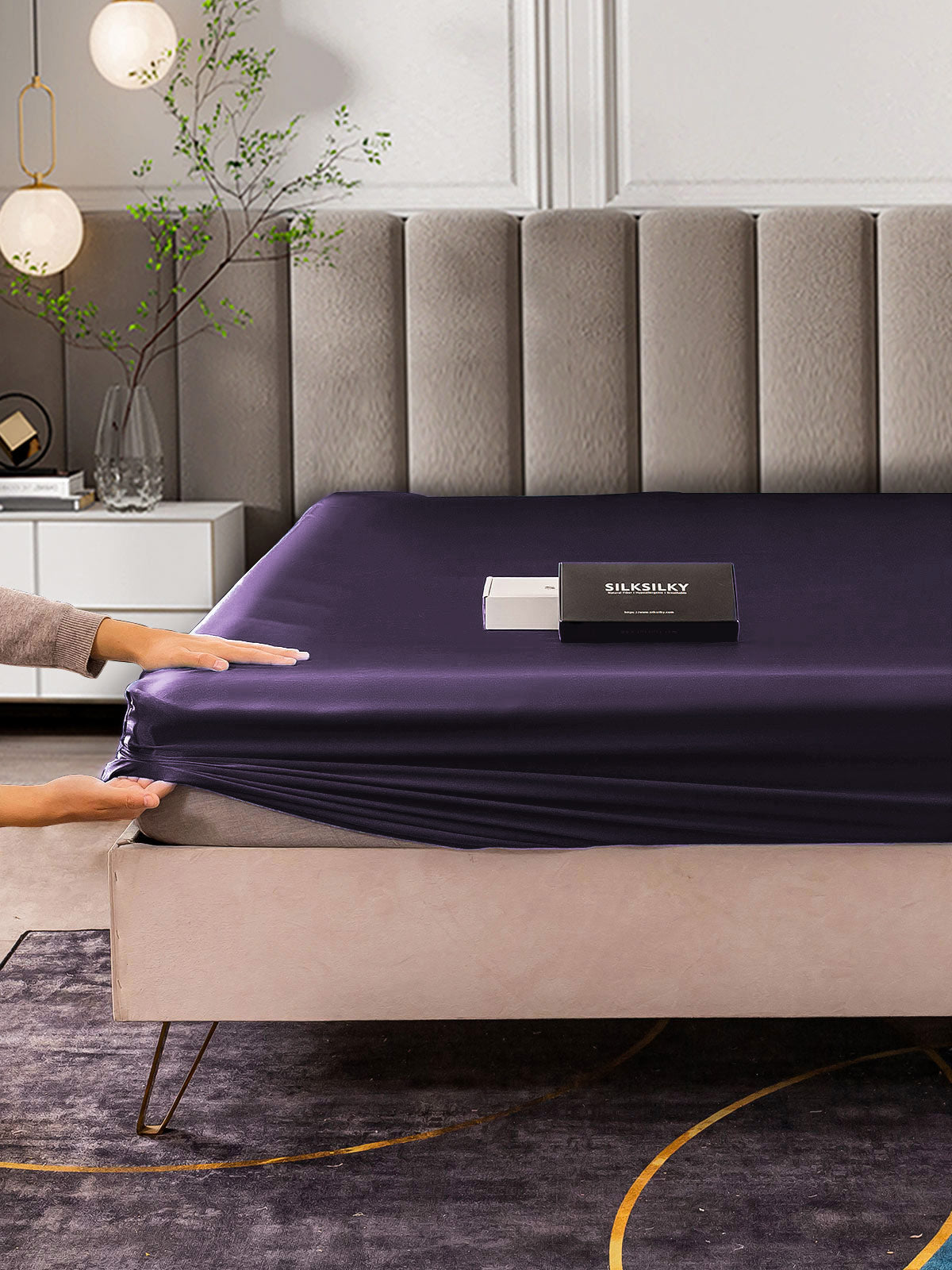 [Morado Oscuro] SilkSilky-ES 22Momme Seda Pura Sheet 005,