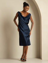 [Azul Oscuro] SilkSilky-ES Sleeveless Cowl Neck Vestido 001