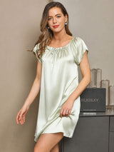[Menta Verde] SilkSilky-ES Cap Sleeve Square Neck Camisón 004