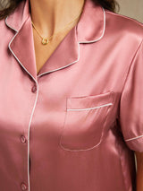 [Malva Pálido] SilkSilky-ES Short Sleeve Lapel Collar Pijamas de mujer 005
