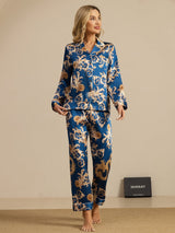 [Dragón Navy] SilkSilky-ES Long Sleeve Lapel Collar Pijamas de mujer 004