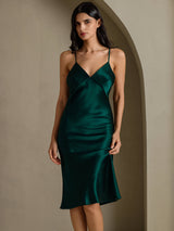 [Verde] SilkSilky-ES Spaghetti Strap V Neck Vestido 007