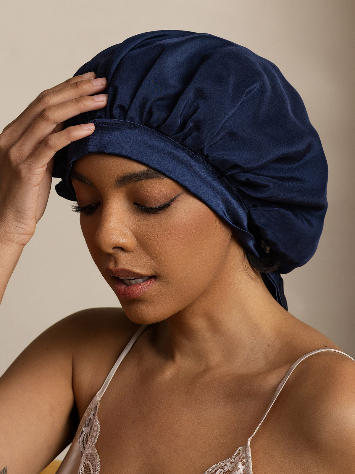 [Azul Oscuro] SilkSilky-ES Seda Pura Sleep Cap 002