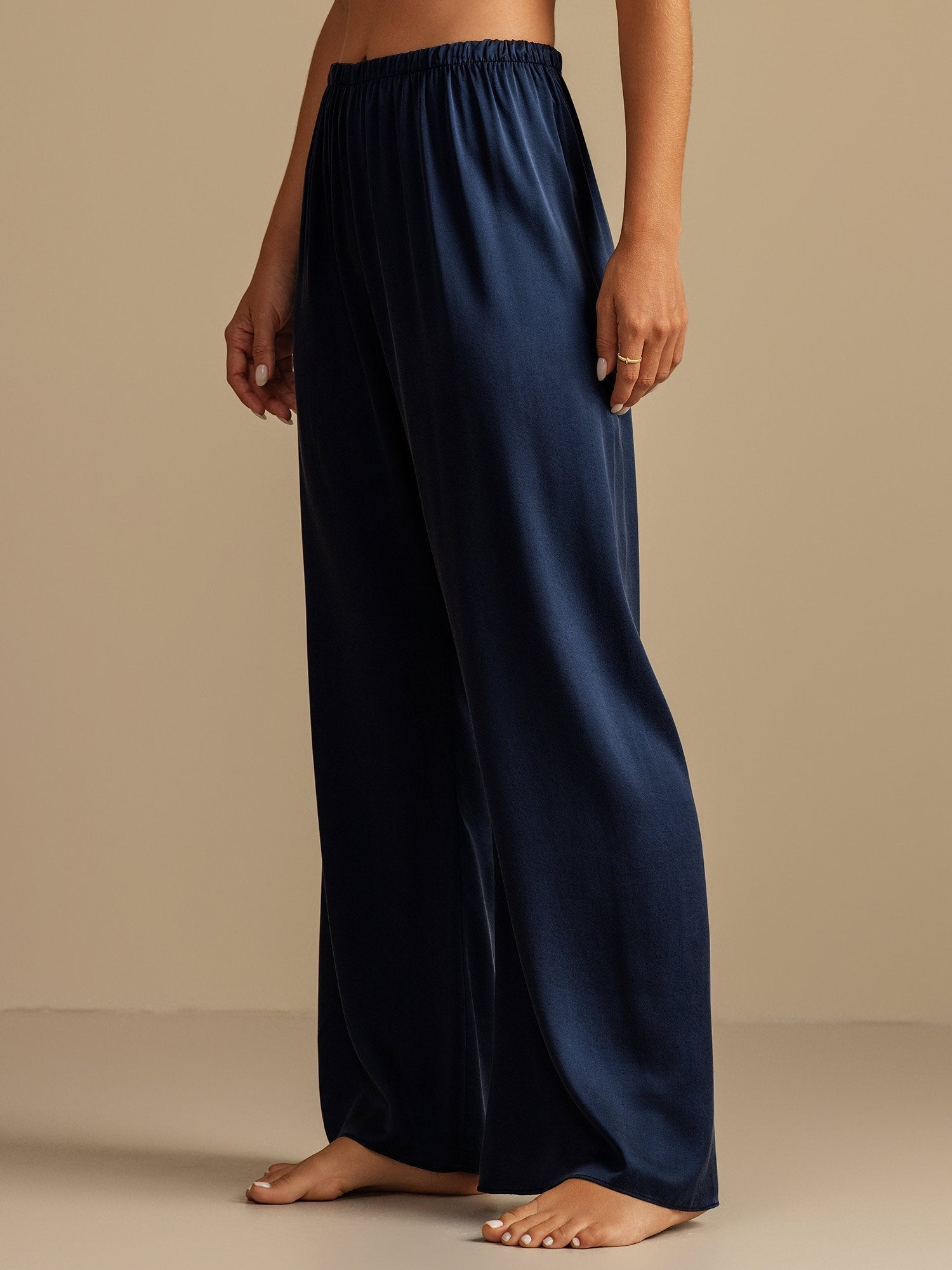 [Azul Oscuro] SilkSilky-ES 19Momme Seda Womens Sleep Bottoms 007,