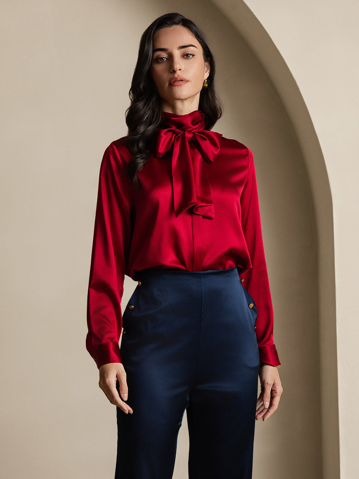 [Vino] SilkSilky-ES 19Momme Manga larga Blusa 007