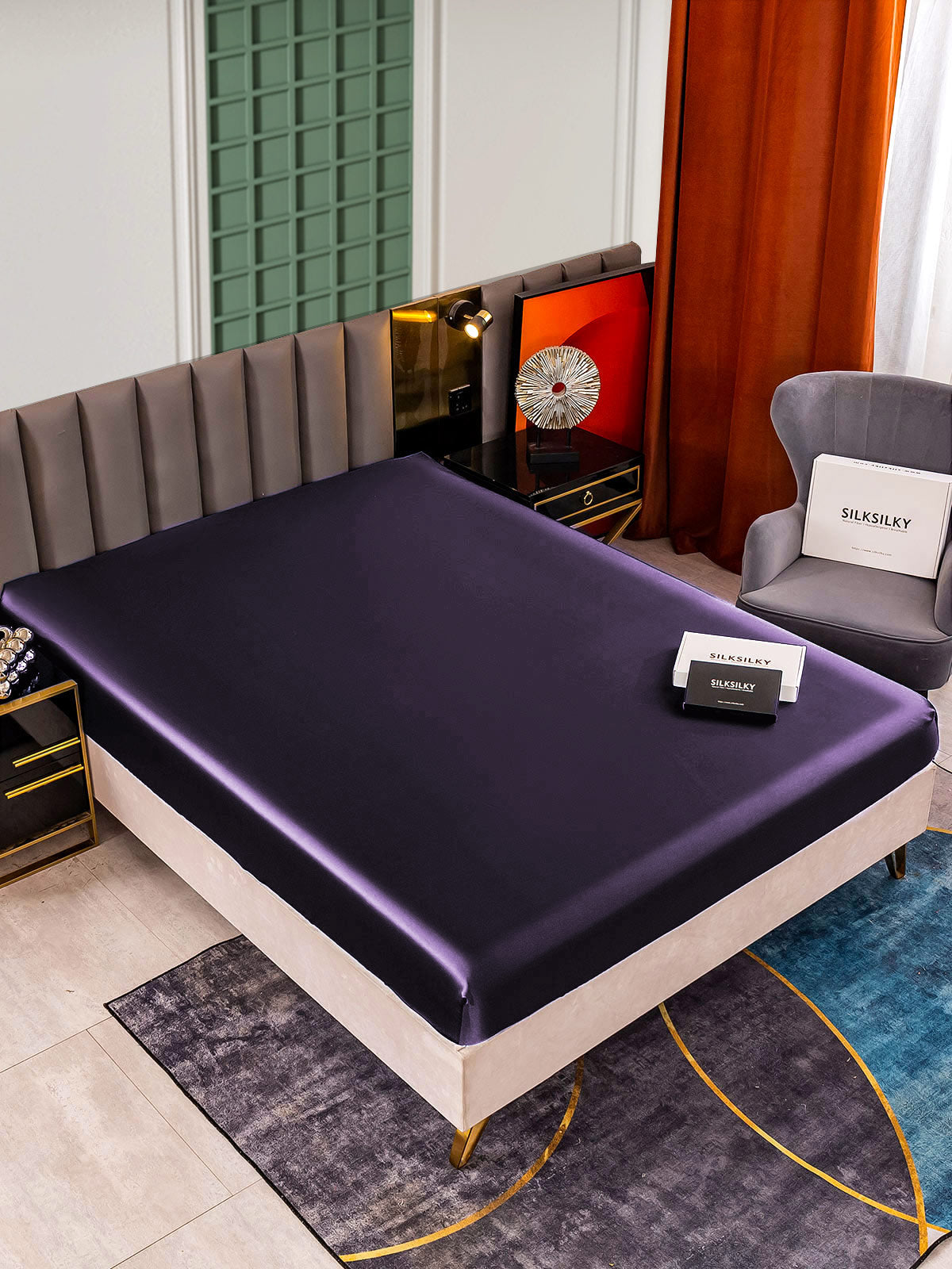 [Morado Oscuro] SilkSilky-ES 25Momme Seda Pura Sheet 001