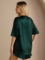 [Verde Oscuro] SilkSilky-ES Short Sleeve Round Neck Pijamas de mujer 006