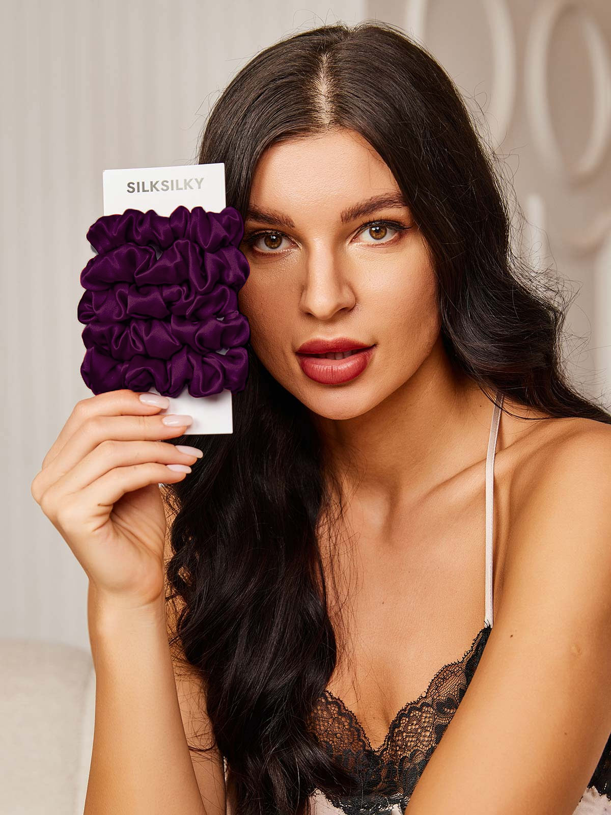 [Morado Oscuro] SilkSilky-ES 19Momme Seda Pura Scrunchie 002