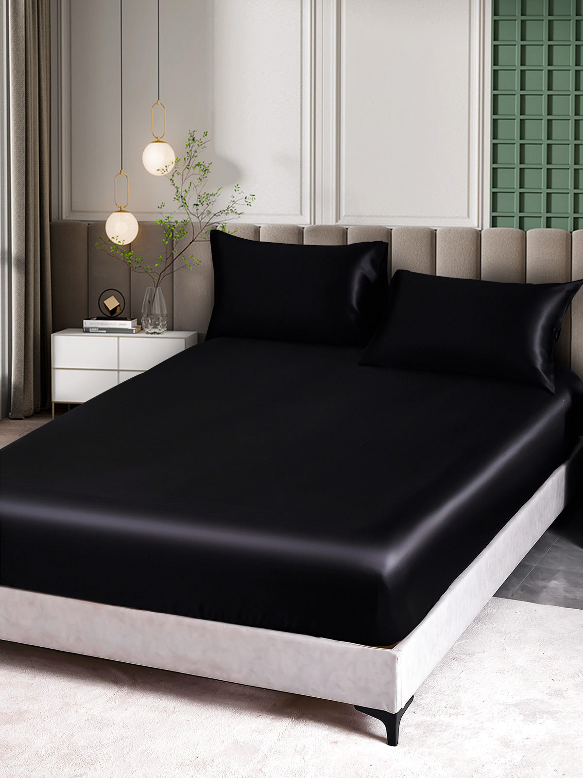 SilkSilky ES 25Momme Seda Pura Bedding Set Negro 001