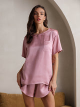 [Malva Pálido] SilkSilky-ES Short Sleeve Round Neck Pijamas de mujer 004