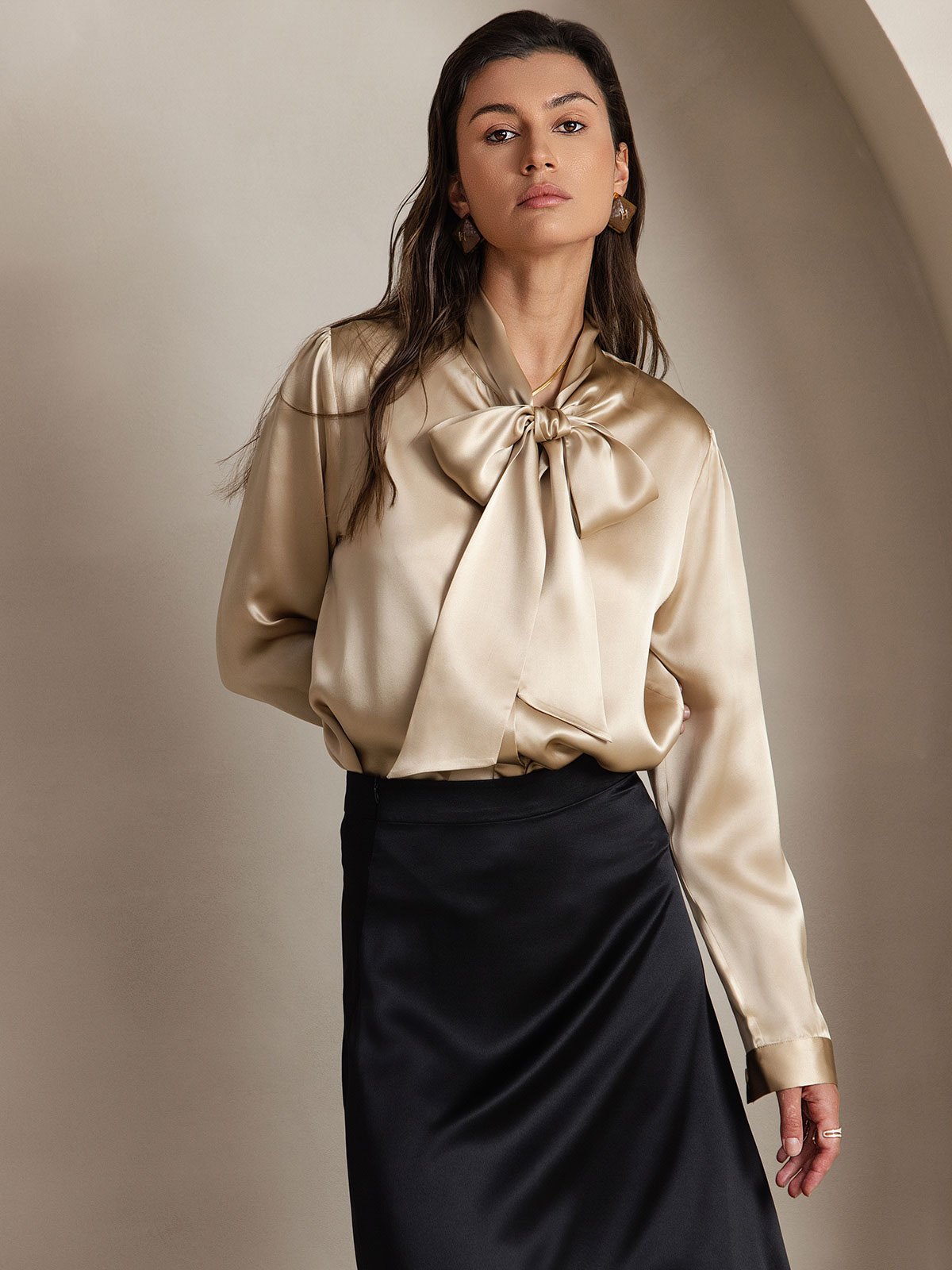 [Champán] SilkSilky-ES 19Momme Seda Manga larga Blouse 003