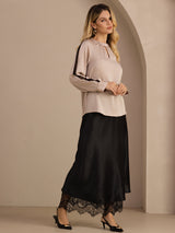[Marrón Claro] SilkSilky-ES Long Sleeve Keyhole Neck Blusas 006