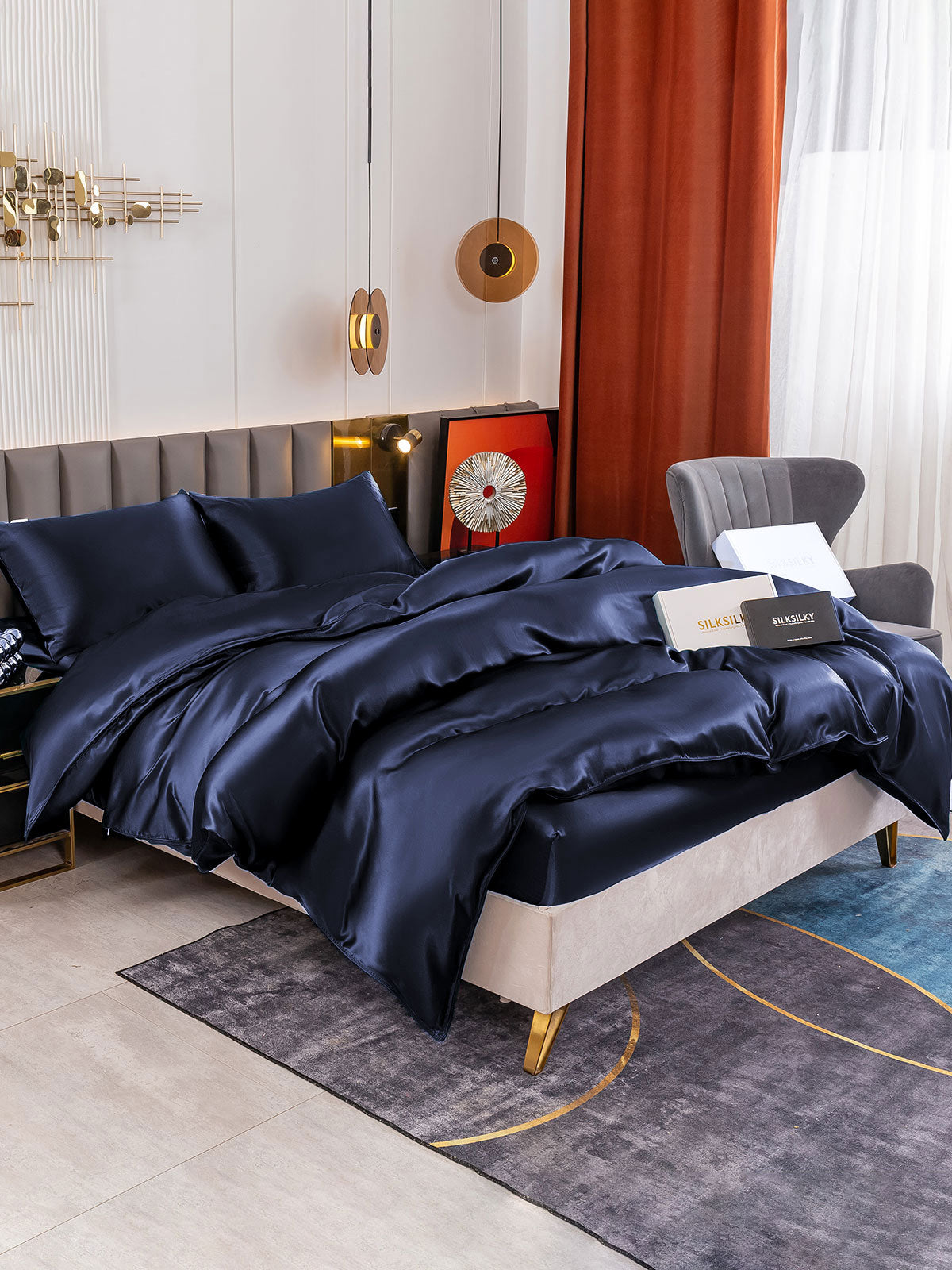 [Azul Oscuro] SilkSilky-ES 19Momme Seda Pura Bedding Set 002
