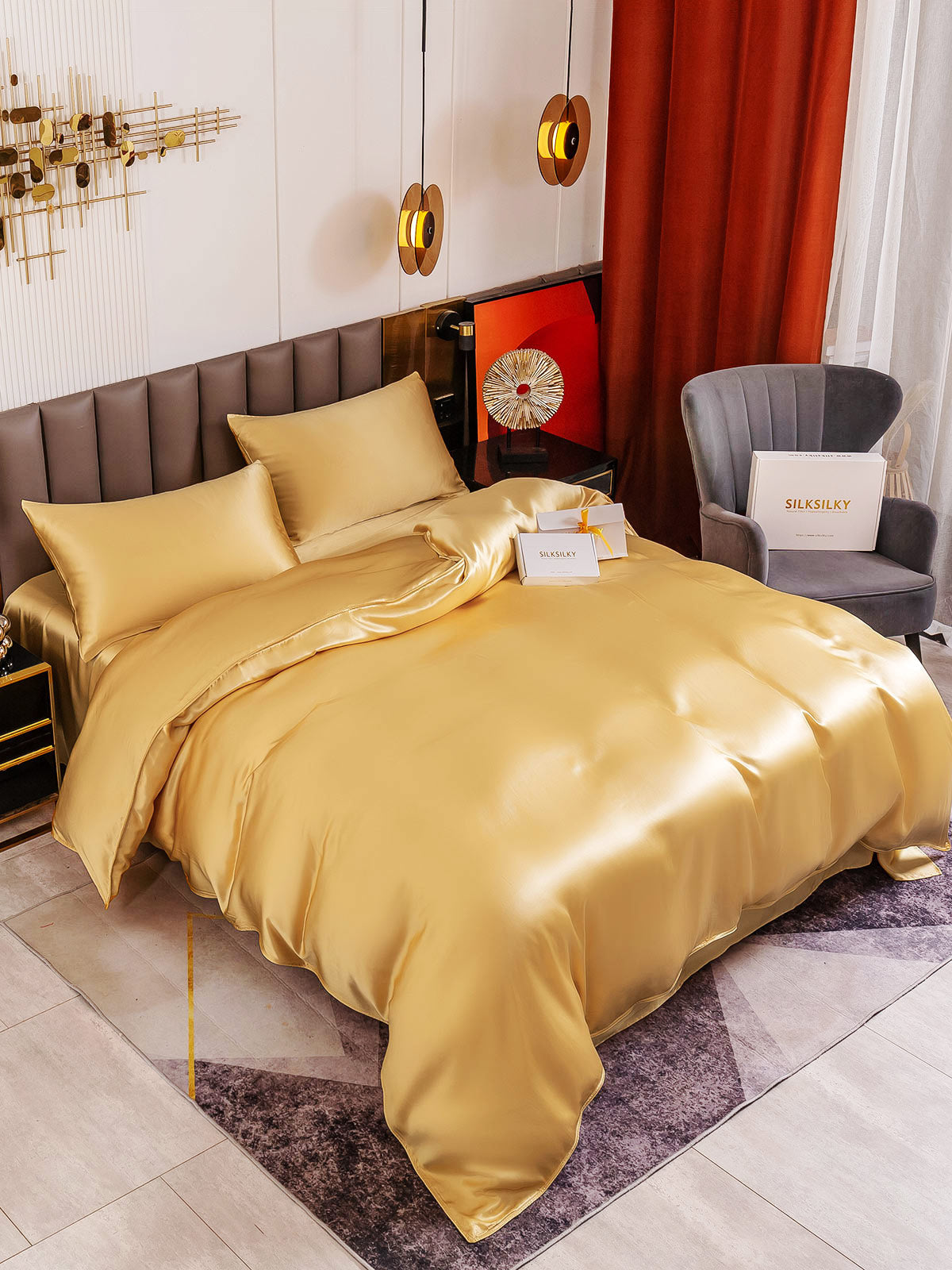 [Champán] SilkSilky-ES 19Momme Juego de ropa de cama 003