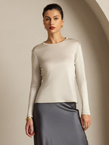 [Gris] SilkSilky-ES Long Sleeve Crew Neck Camisetas de Mujer 013