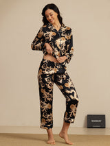 [Dragón Negro] SilkSilky-ES Long Sleeve Lapel Collar Pijamas de mujer 003